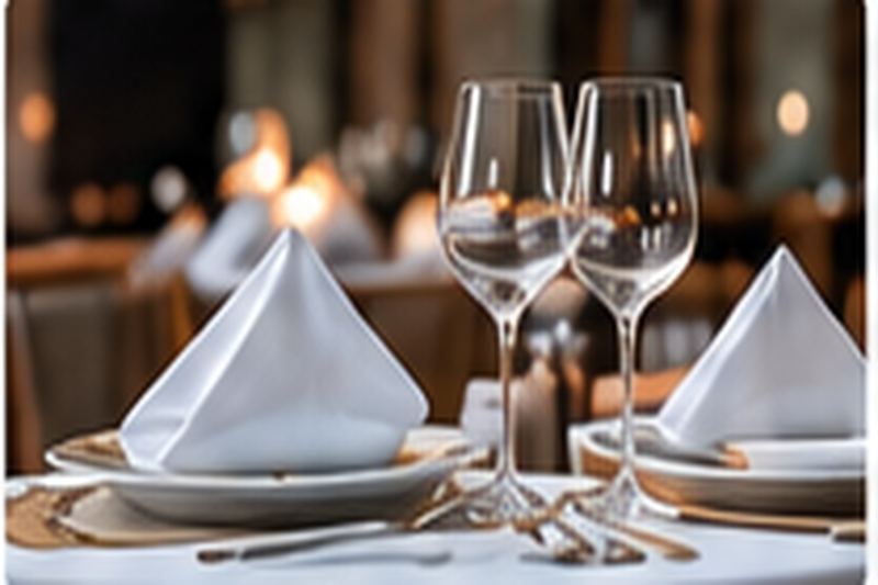 Elegantiškai serviruotas restorano stalas su balta stalo tekstile